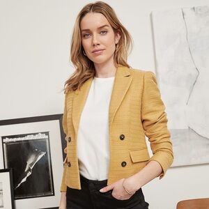 Bouclé Knit Faux Double-Breasted Cropped Blazer